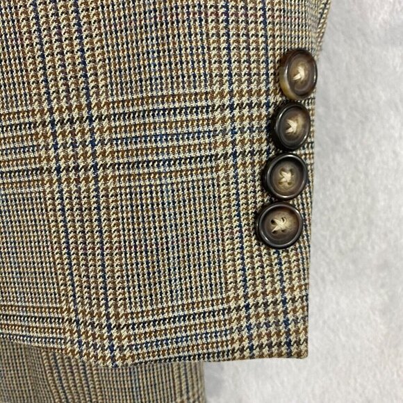 Brooks Brothers 1818 Madison Silk Wool Suit Jacket Size 42R Brown Blue Plaid - Picture 6 of 16